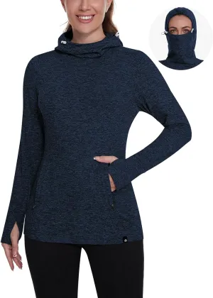 Soneven Women's Fleece Running Pullover Winter Outdoor Thermal Sweatshirts Cold Weather Ski Hiking Shirts With Thumbholes