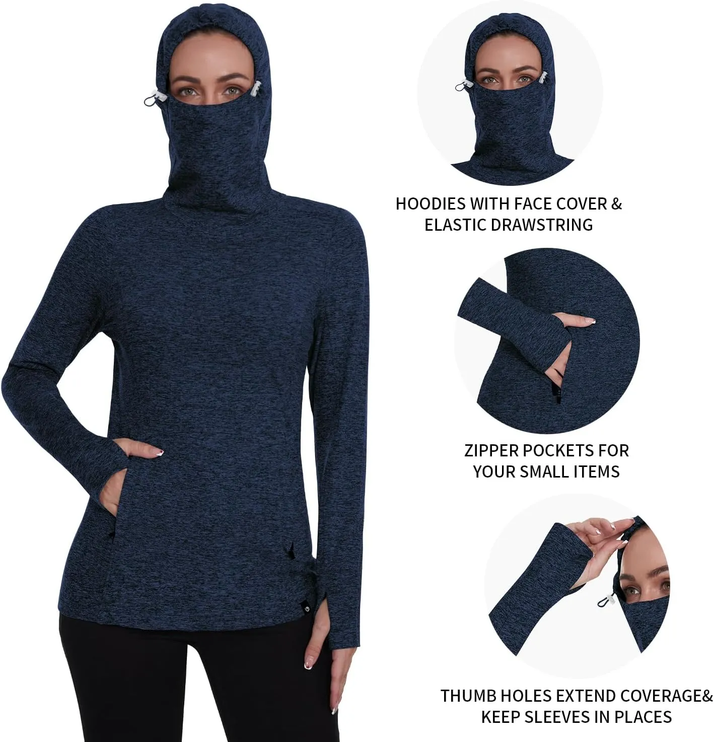 Soneven Women's Fleece Running Pullover Winter Outdoor Thermal Sweatshirts Cold Weather Ski Hiking Shirts With Thumbholes