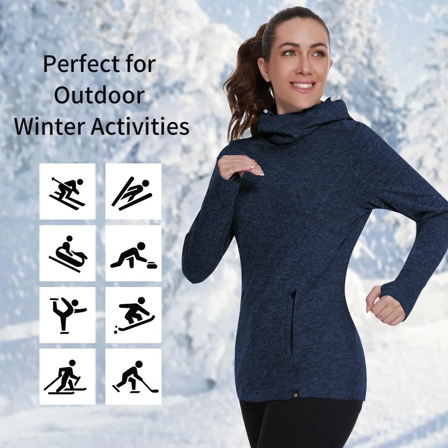 Soneven Women's Fleece Running Pullover Winter Outdoor Thermal Sweatshirts Cold Weather Ski Hiking Shirts With Thumbholes