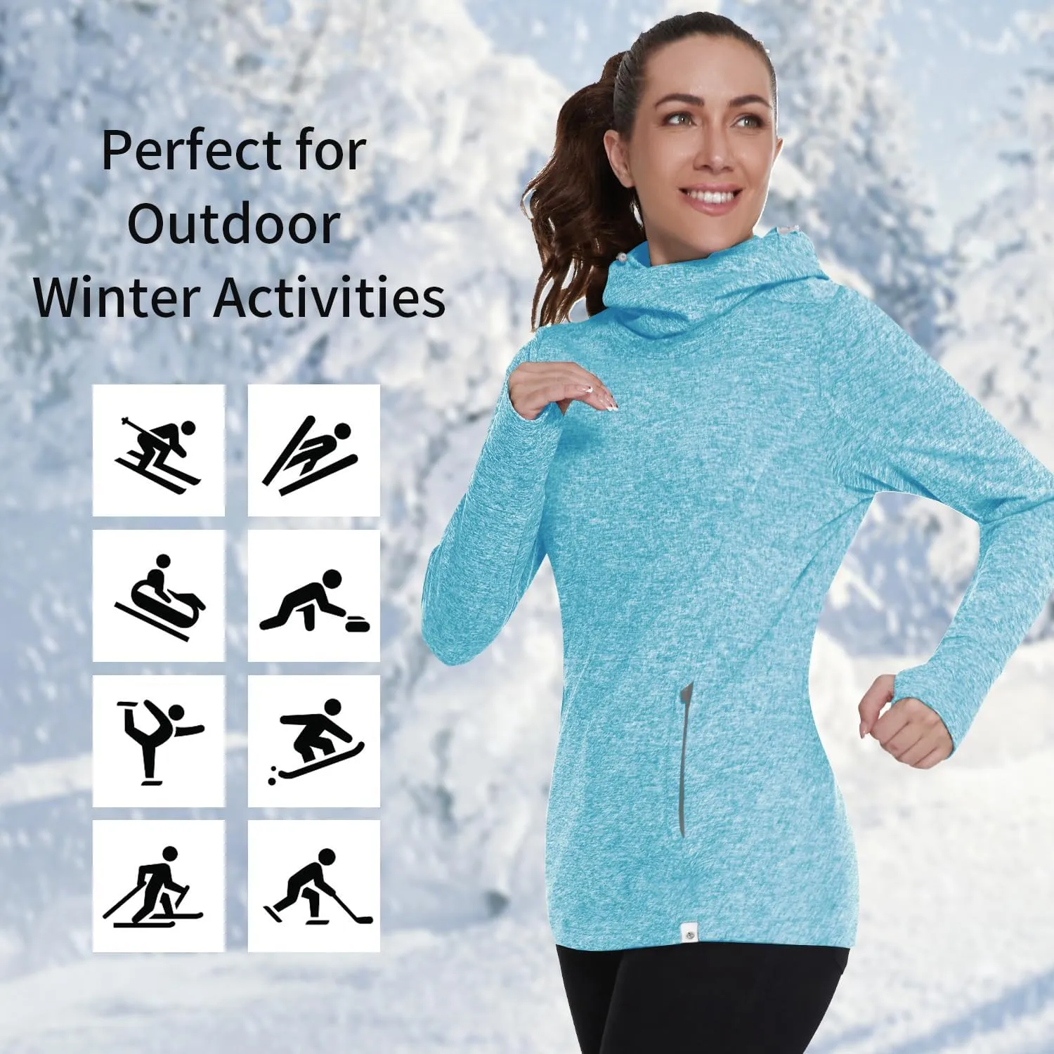 Soneven Women's Fleece Running Pullover Winter Outdoor Thermal Sweatshirts Cold Weather Ski Hiking Shirts With Thumbholes
