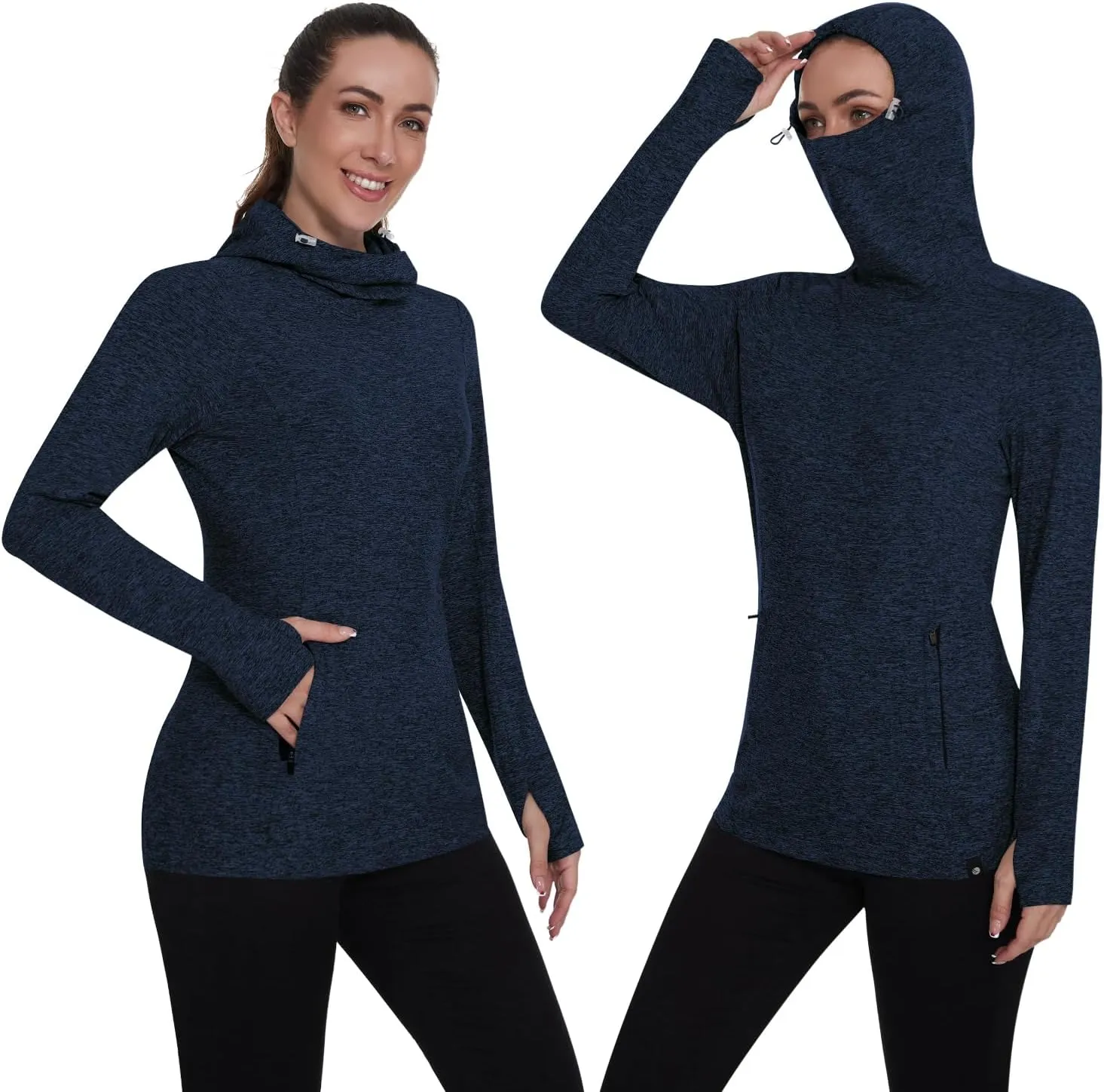 Soneven Women's Fleece Running Pullover Winter Outdoor Thermal Sweatshirts Cold Weather Ski Hiking Shirts With Thumbholes