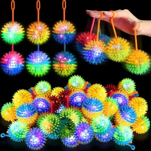 Sotiff 18Pcs Light up Ball Spiky Bouncy Toys LED Flashing Squeaky Sensory Ball Stress Rubber Relief Massage Glow Toy for Carnival Baby Shower Party Easter Goodie Bag Girls Boys Grad Gift(Multi Colors)