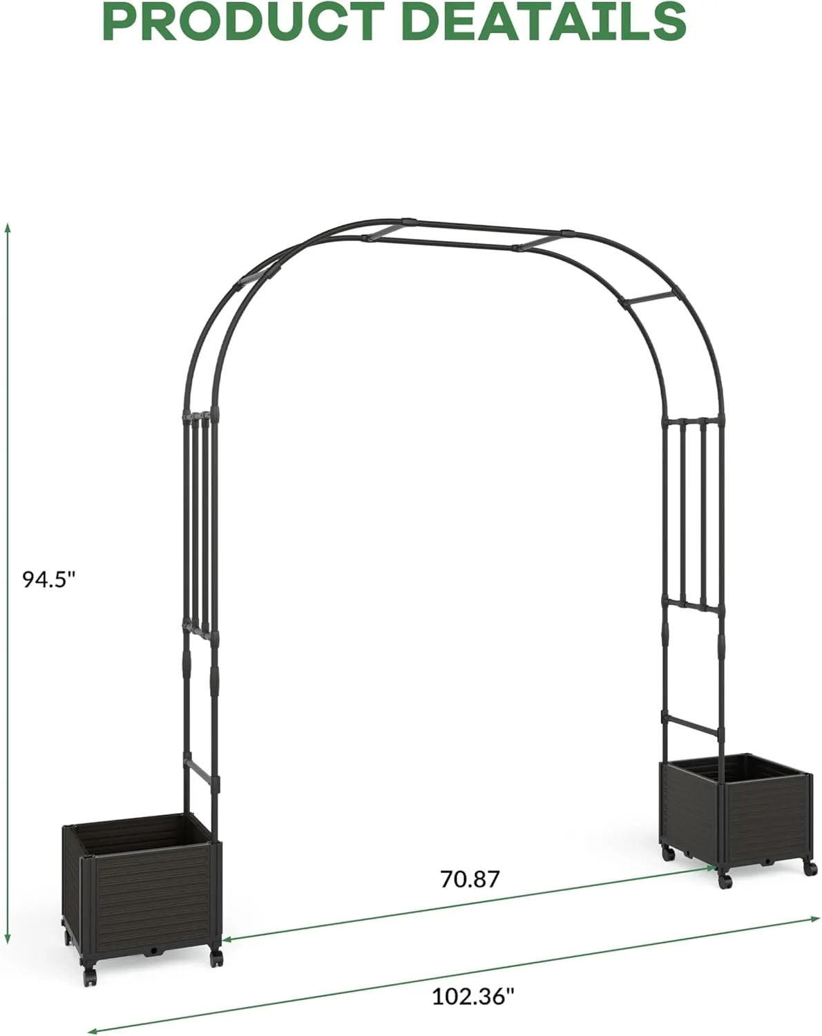 Span 70.9" Garden Arch Trellis for Climbing Plants, Metal Wedding Arch Flowers Frame Backdrop Stand,Balloon Decor Garden Arch Arbor for Wedding Garden Party Plant Support Flower，Raised Planter Box