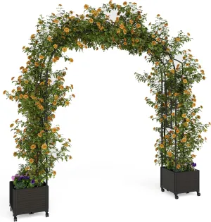Span 70.9" Garden Arch Trellis for Climbing Plants, Metal Wedding Arch Flowers Frame Backdrop Stand,Balloon Decor Garden Arch Arbor for Wedding Garden Party Plant Support Flower，Raised Planter Box