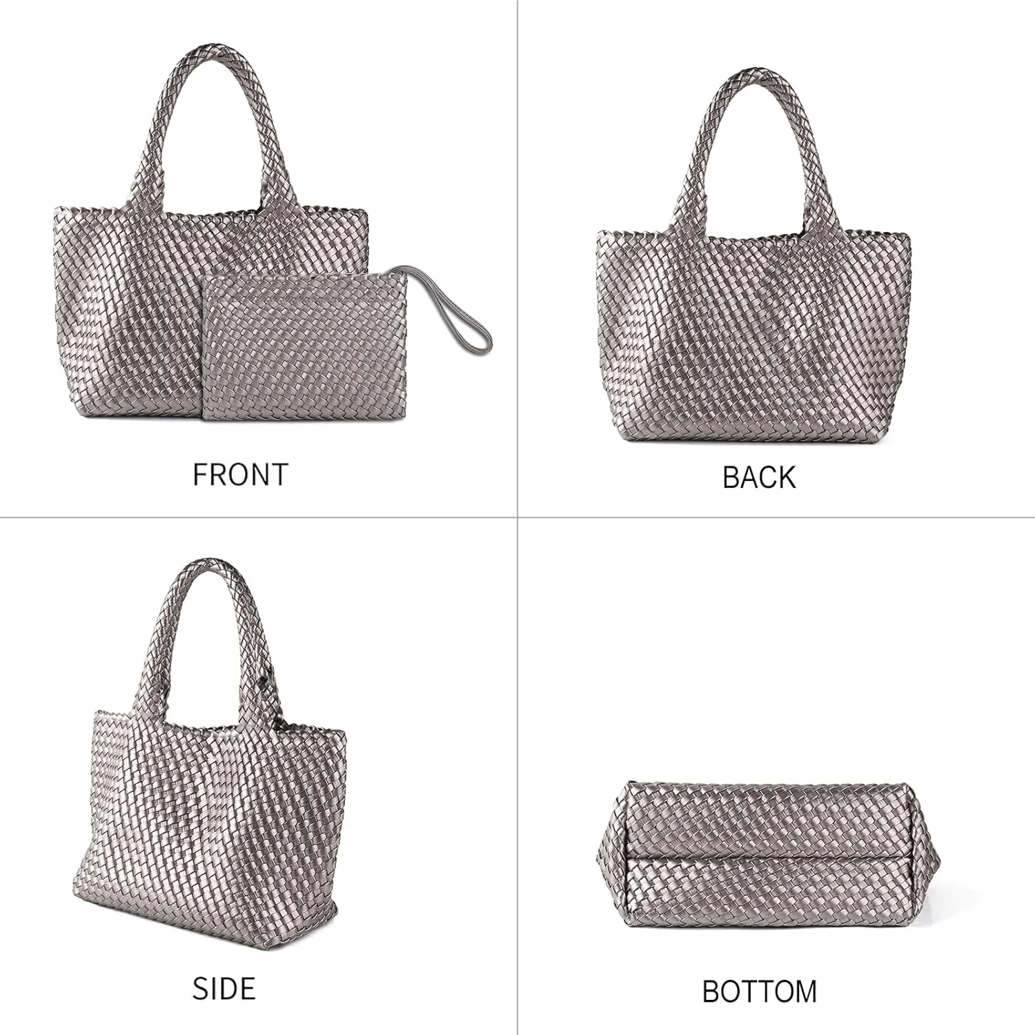SporGenius Woven Bag for Women, Vegan Leather Tote Bag Large Summer Beach Travel Handbag with Handmade Purse