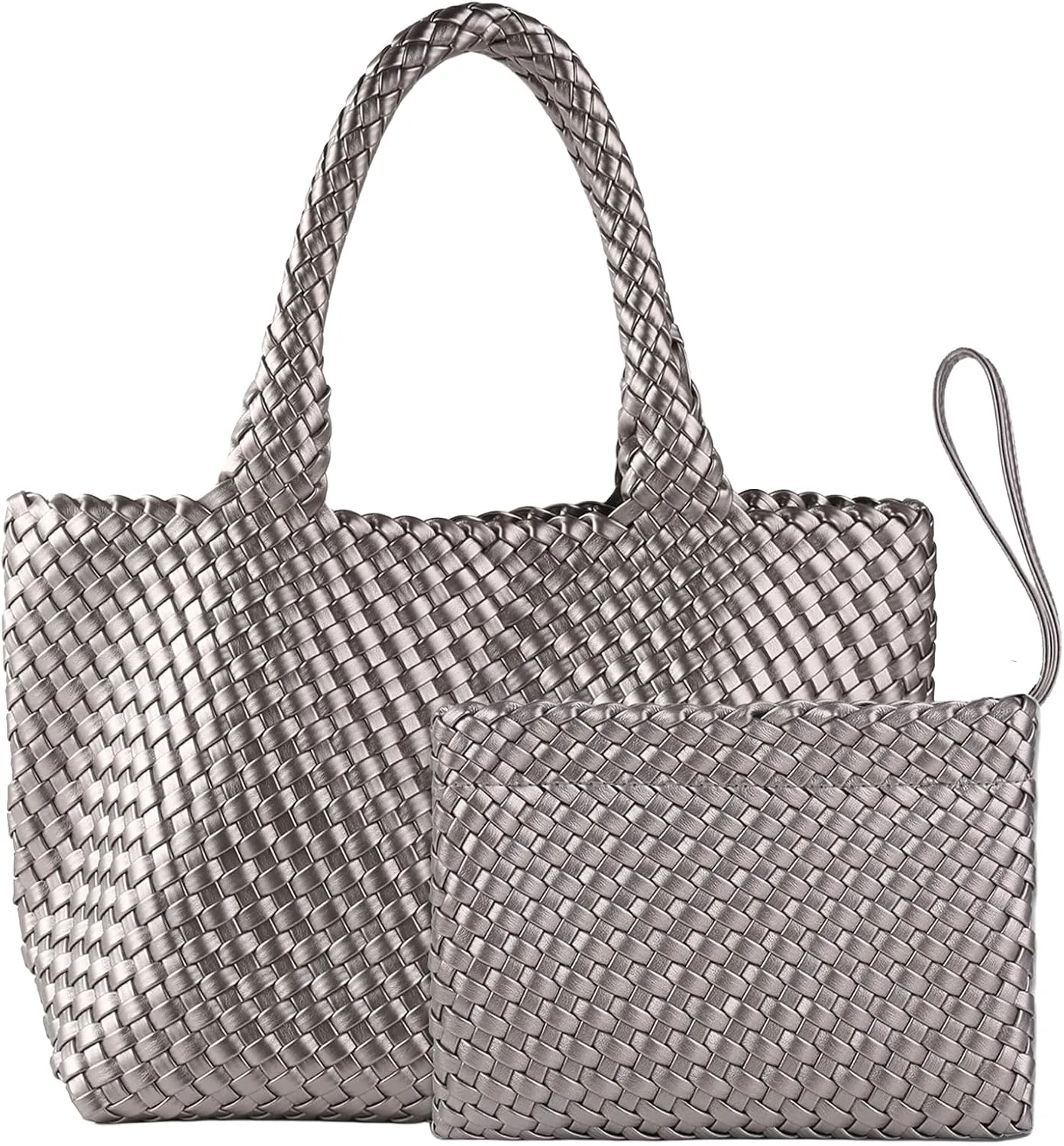 SporGenius Woven Bag for Women, Vegan Leather Tote Bag Large Summer Beach Travel Handbag with Handmade Purse