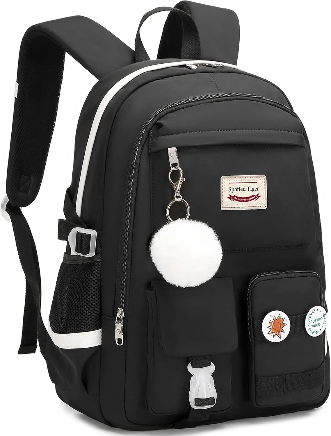 Spotted Tiger Girls Backpack Aesthetic Backpack for Teen Girl Cute School Bag Bookbag Anime School Backpacks for Girls (Black)