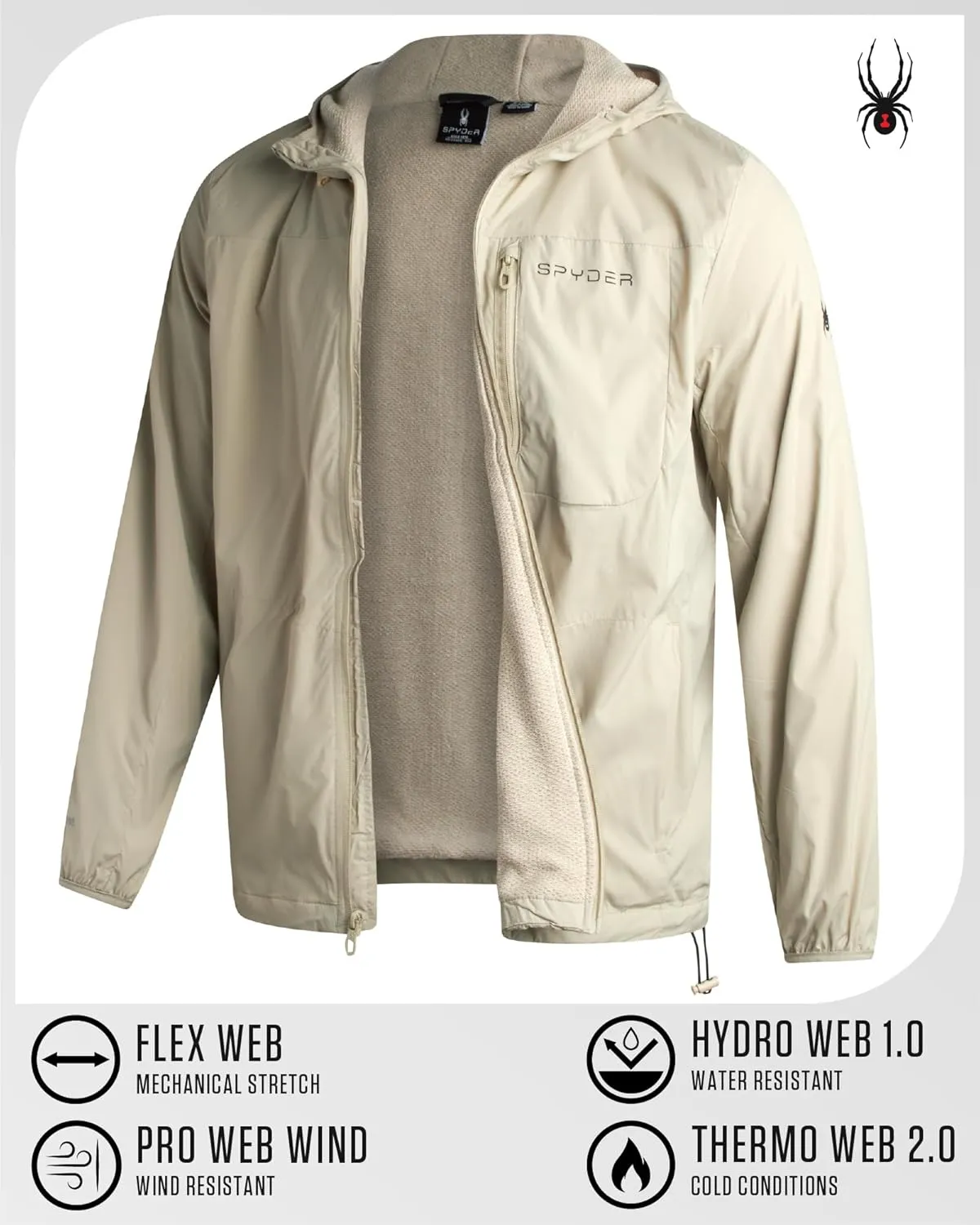 Spyder Mens Rain Jacket - Wind & Water Resistant Hooded Lightweight Rain Coats for Travel and Golf (Sizes: S-L)