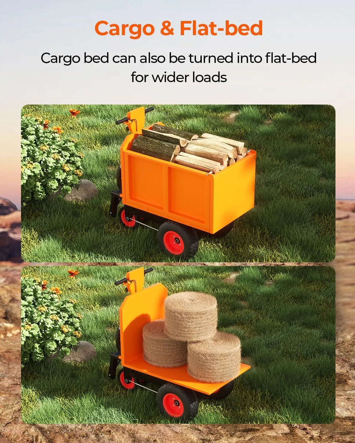 Square Electric Wheelbarrow Utility Cart, 48V 20A 1000W Capacity, 2205Lbs (One Ton), Material Hauler, Electric Wagon