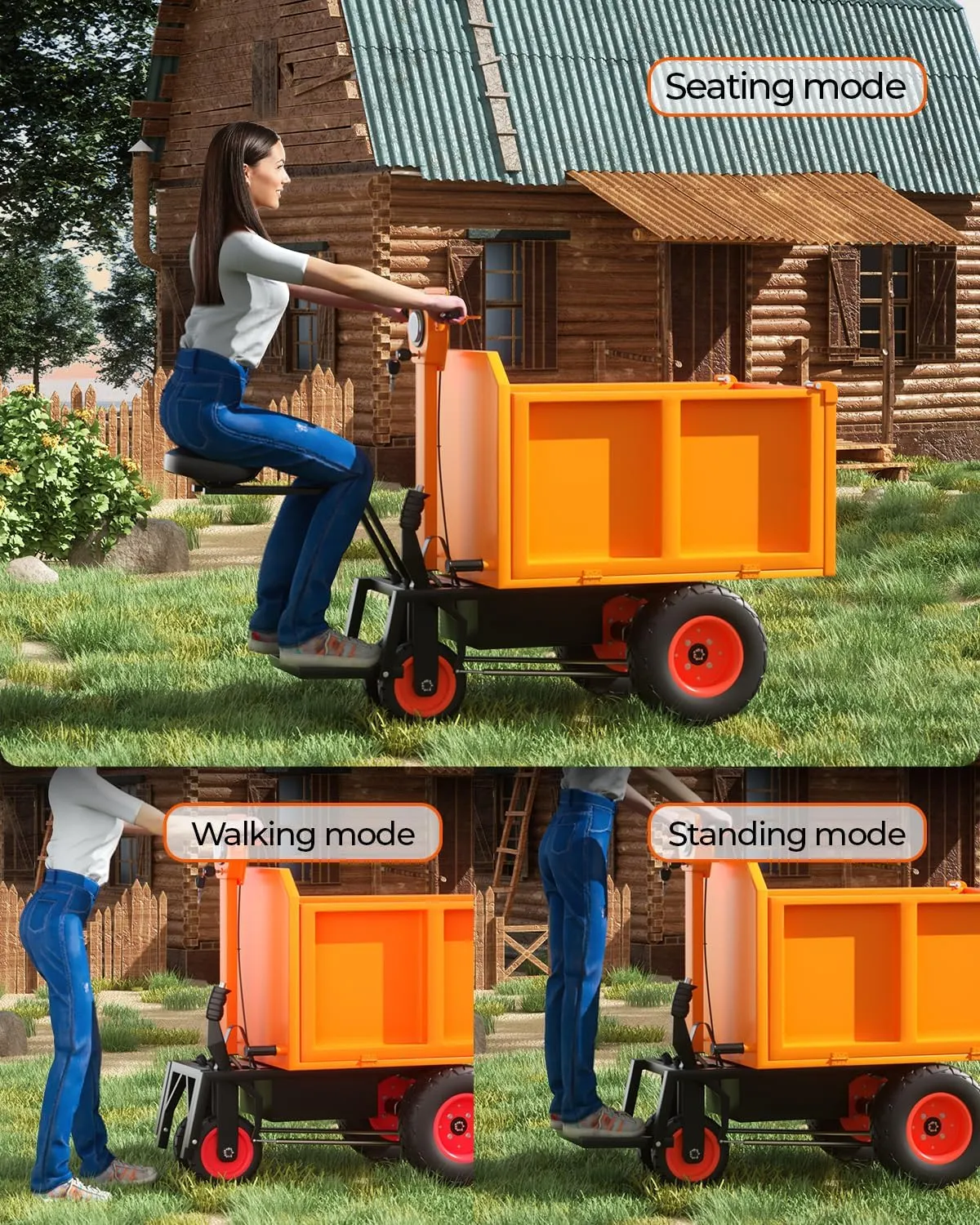 Square Electric Wheelbarrow Utility Cart, 48V 20A 1000W Capacity, 2205Lbs (One Ton), Material Hauler, Electric Wagon