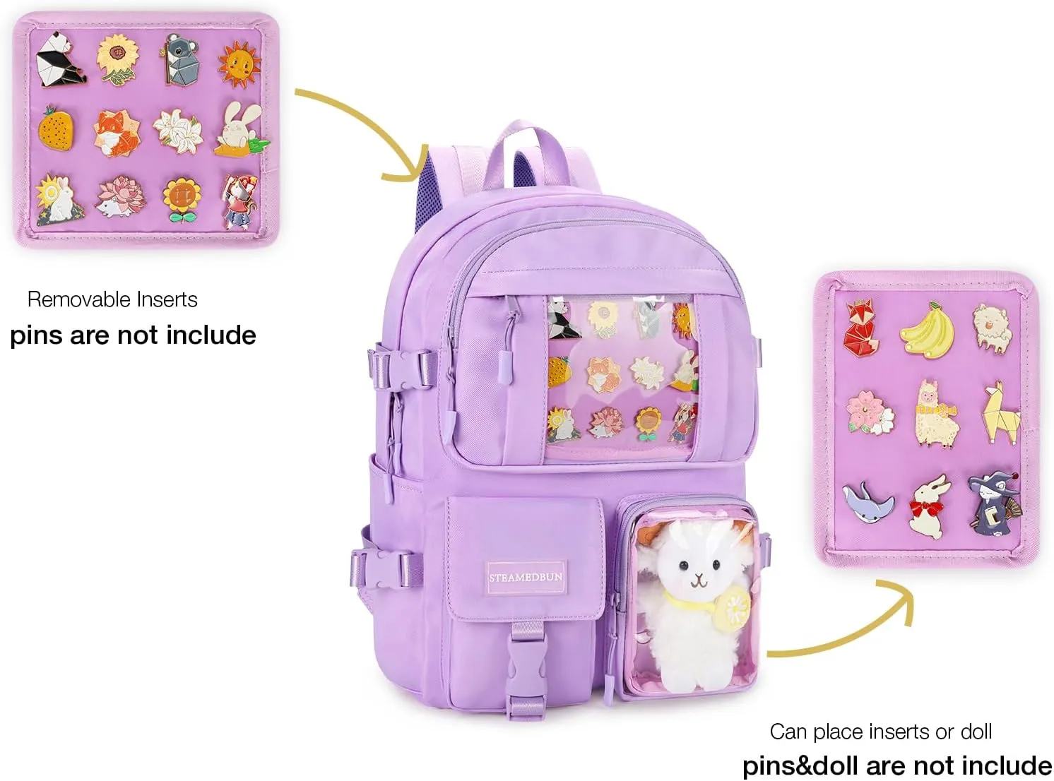STEAMEDBUN Kawaii Backpack Cute Aesthetic Backpack for Girls,Ita Backpack with Inserts for School (without pins)