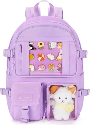 STEAMEDBUN Kawaii Backpack Cute Aesthetic Backpack for Girls,Ita Backpack with Inserts for School (without pins)