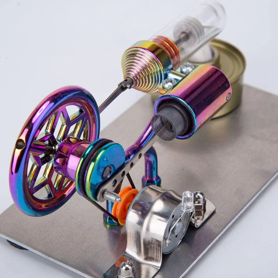 Stirling Engine Model Kit, Gradient Purple Hot-air Stirling Engine Generator Kit with LED Lights for Physical Science Experiment Display