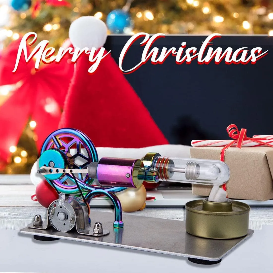 Stirling Engine Model Kit, Gradient Purple Hot-air Stirling Engine Generator Kit with LED Lights for Physical Science Experiment Display