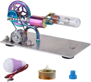Stirling Engine Model Kit, Gradient Purple Hot-air Stirling Engine Generator Kit with LED Lights for Physical Science Experiment Display