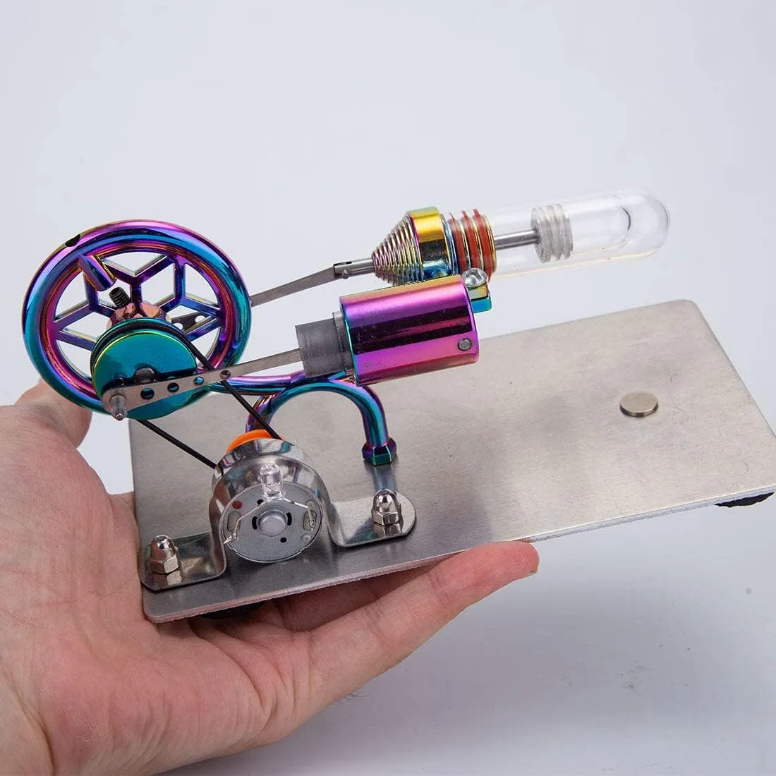 Stirling Engine Model Kit, Gradient Purple Hot-air Stirling Engine Generator Kit with LED Lights for Physical Science Experiment Display