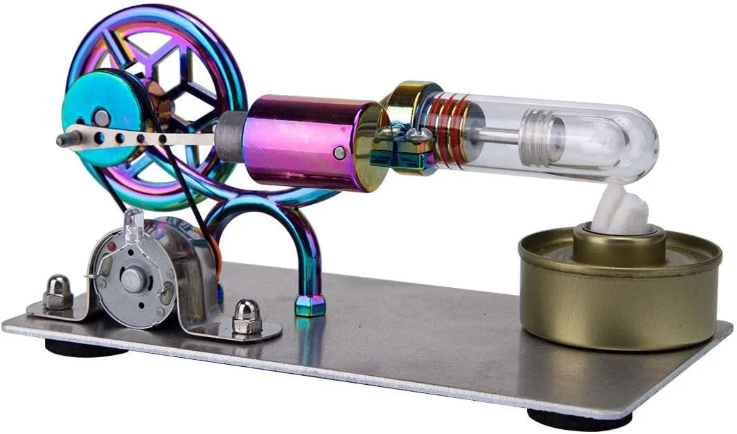 Stirling Engine Model Kit, Gradient Purple Hot-air Stirling Engine Generator Kit with LED Lights for Physical Science Experiment Display