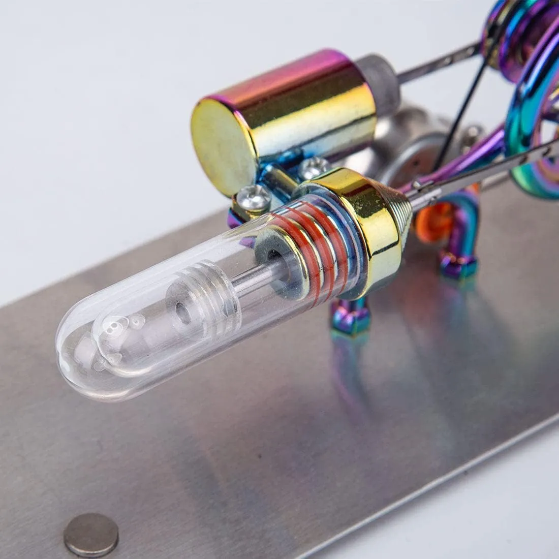 Stirling Engine Model Kit, Gradient Purple Hot-air Stirling Engine Generator Kit with LED Lights for Physical Science Experiment Display