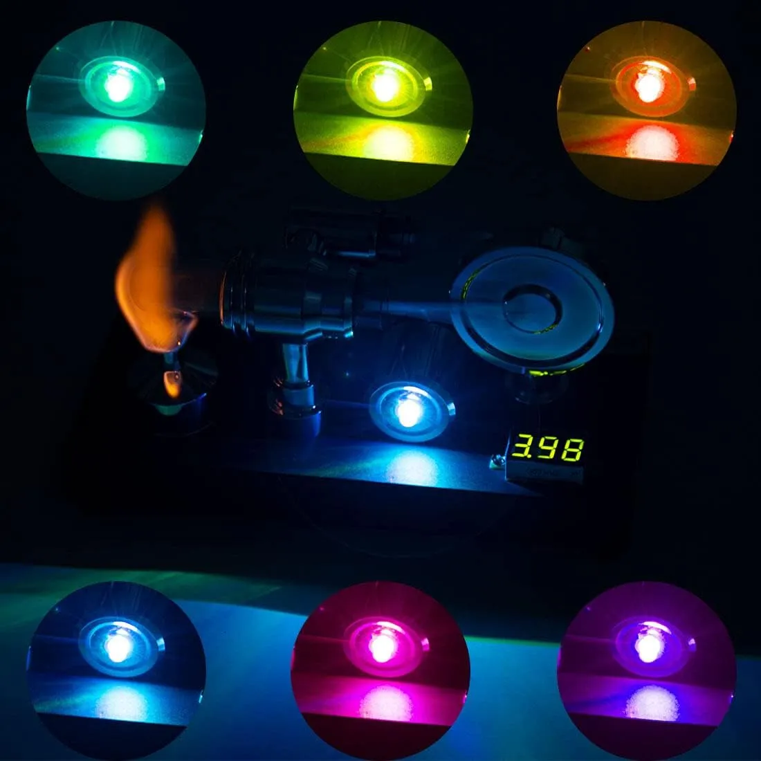 Stirling Engine Model Kit, Metal Gamma Hot-Air Stirling Engine with LED Bulb for Physical Science Experiment Display