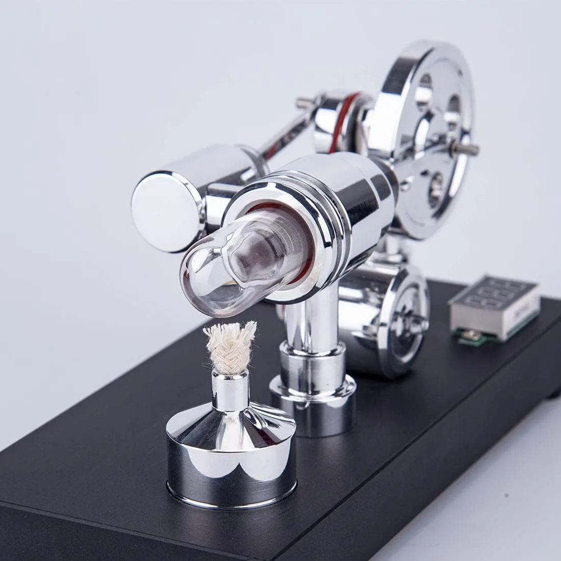 Stirling Engine Model Kit, Metal Gamma Hot-Air Stirling Engine with LED Bulb for Physical Science Experiment Display