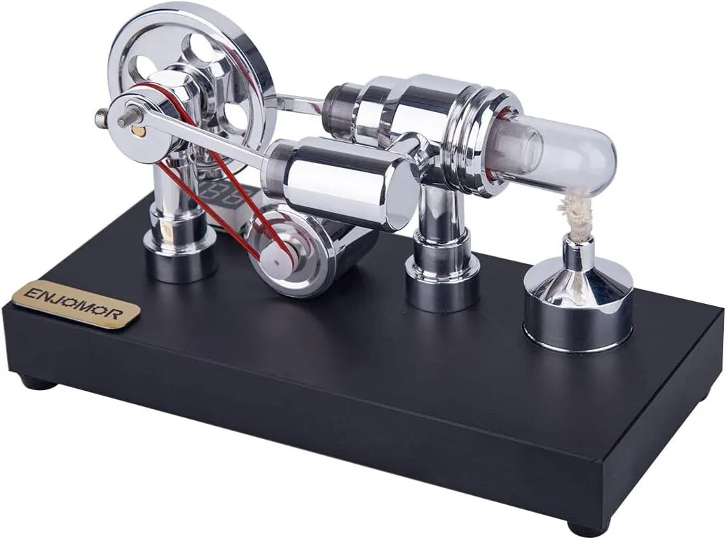 Stirling Engine Model Kit, Metal Gamma Hot-Air Stirling Engine with LED Bulb for Physical Science Experiment Display