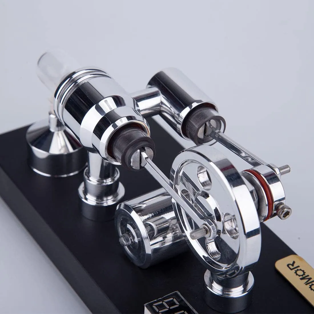 Stirling Engine Model Kit, Metal Gamma Hot-Air Stirling Engine with LED Bulb for Physical Science Experiment Display