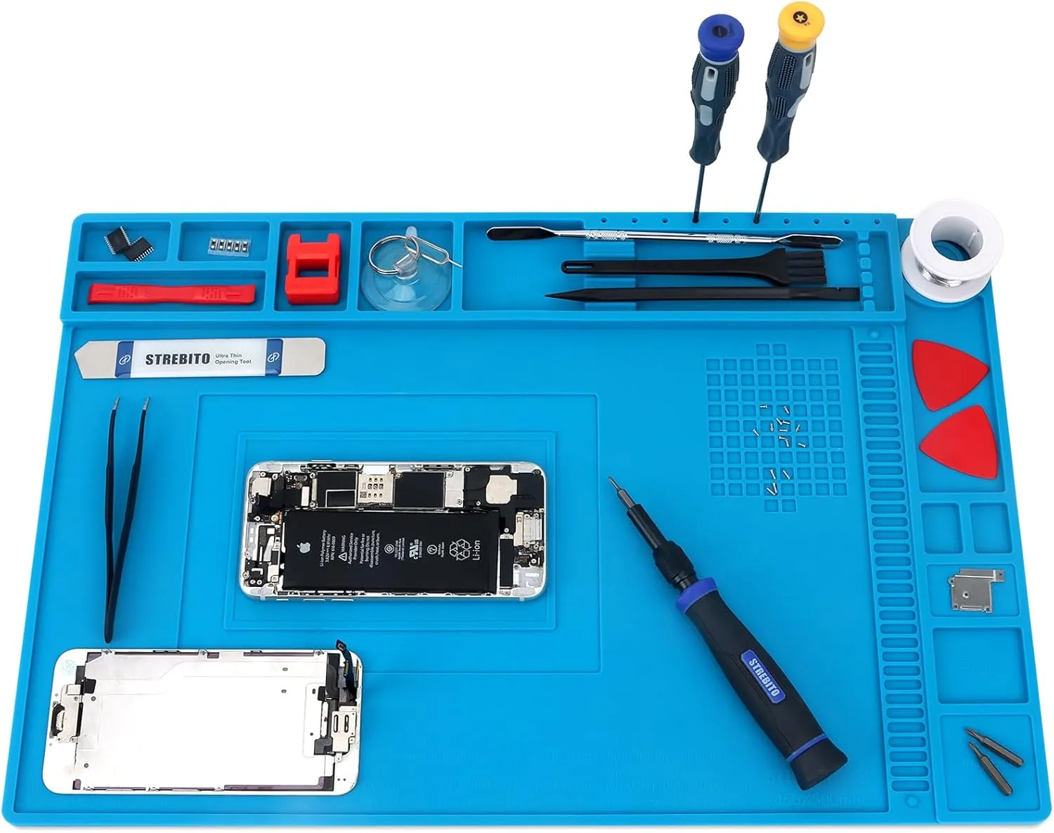 STREBITO Silicone Soldering Mat Electronics Mat, Solder Pad Heat Resistant 932°F, Magnetic Work Mat Silicone Repair Mat for Soldering, Computer, Laptop, Cell Phone, RC, Watch, Gun, Size 17.7" x 11.8"