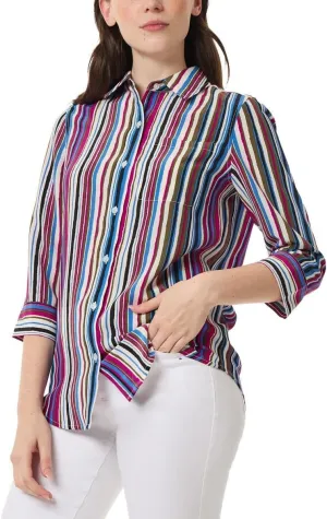 Striped Crepe de Chine Collared Shirt, Petite by Jones New York