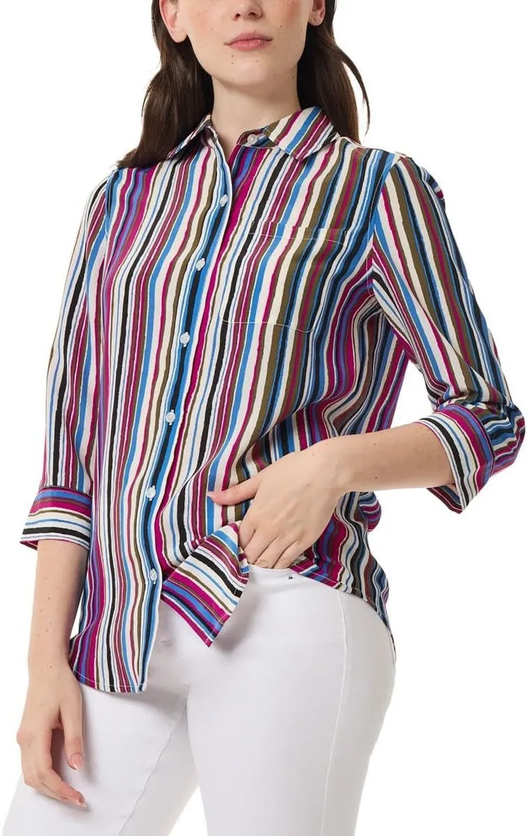 Striped Crepe de Chine Collared Shirt, Petite by Jones New York