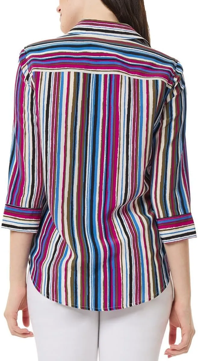 Striped Crepe de Chine Collared Shirt, Petite by Jones New York