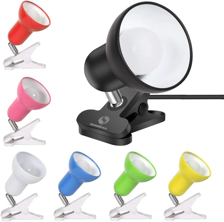 Sun-Rising Rong&LAN Cilp on Light,360° Rotation Clip on Lamp Portable Book Reading,Clamp on Desk/Table/Bunk Bed/Cupboard Home Lighting, (Clamp Light Seven Colors for Your Choice) Red
