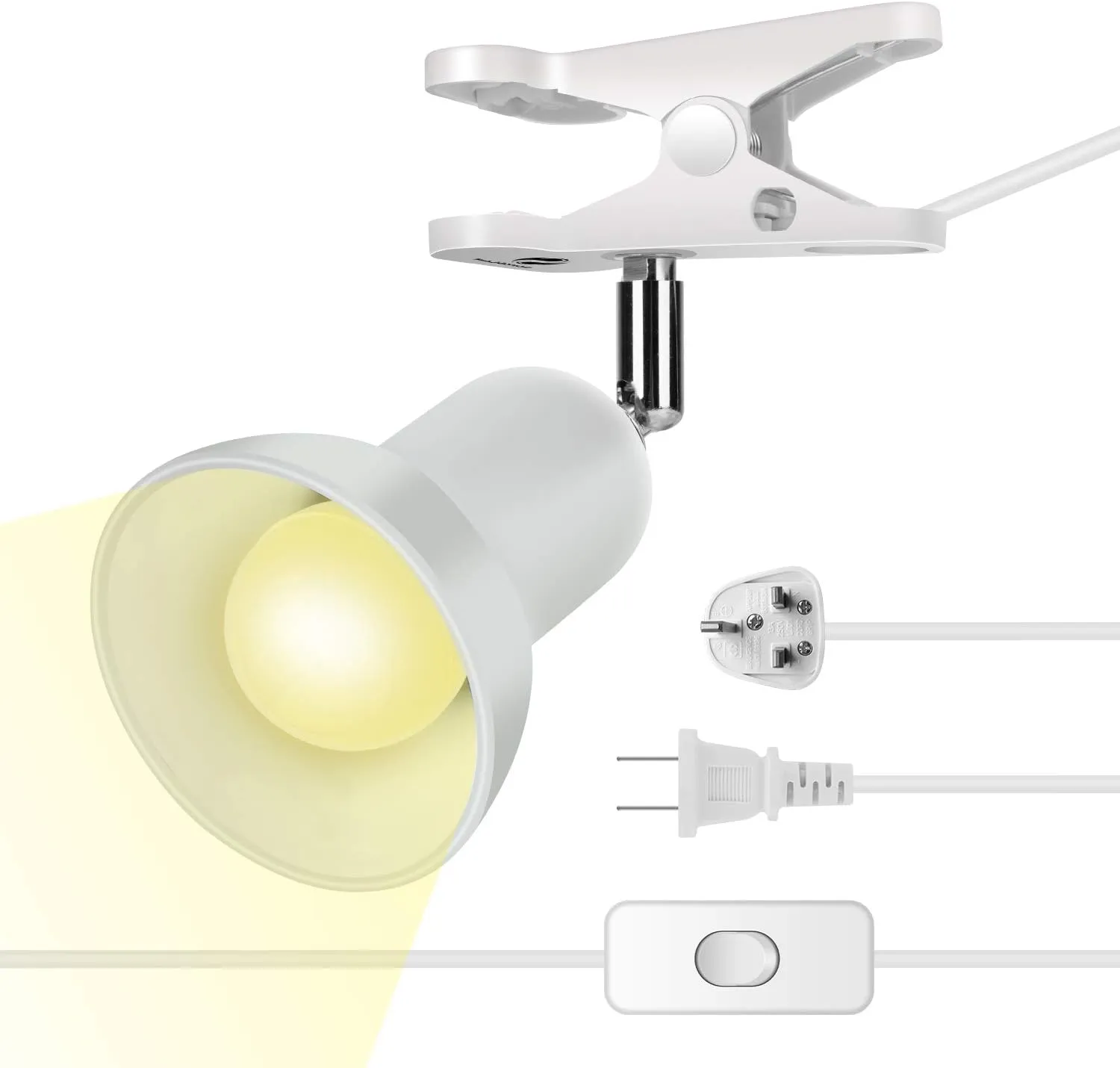 Sun-Rising Rong&LAN Desk lamp,360° Rotation Clip on Lamp Portable Book Reading Light,Clamp on Desk/Table/Bunk Bed/Cupboard Home Lighting, (Seven Colors for Your Choice) White 2"