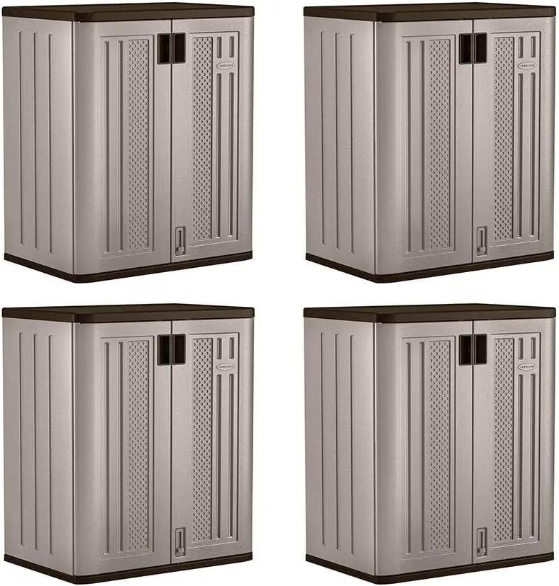 Suncast 4 Pack 9 Cu. Ft. Base Storage Cabinet, Resin Garage Organizer, Platinum Metallic/Slate