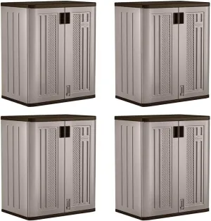 Suncast 4 Pack 9 Cu. Ft. Base Storage Cabinet, Resin Garage Organizer, Platinum Metallic/Slate