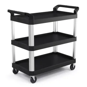 Suncast Commercial 3-Tier Heavy Duty Work Cart with Non-Marking Wheels, Ergonomic Handles, Holds up to 300 lbs, 20" x 40", Black and Silver, Made in The USA