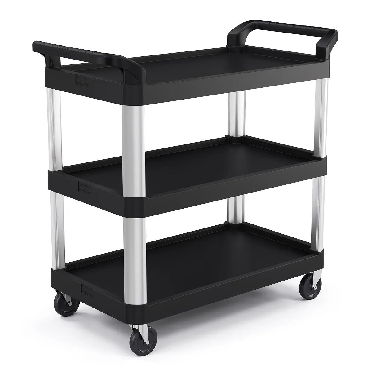 Suncast Commercial 3-Tier Heavy Duty Work Cart with Non-Marking Wheels, Ergonomic Handles, Holds up to 300 lbs, 20" x 40", Black and Silver, Made in The USA