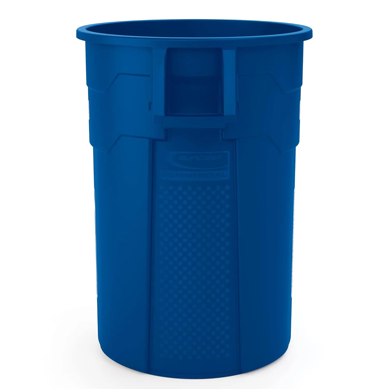 Suncast Commercial Products 44 Gallon Trash Can with Vented Channels, Ergonomic Handles, Rolled Upper Lip, Made in The USA, Blue, Made in The USA