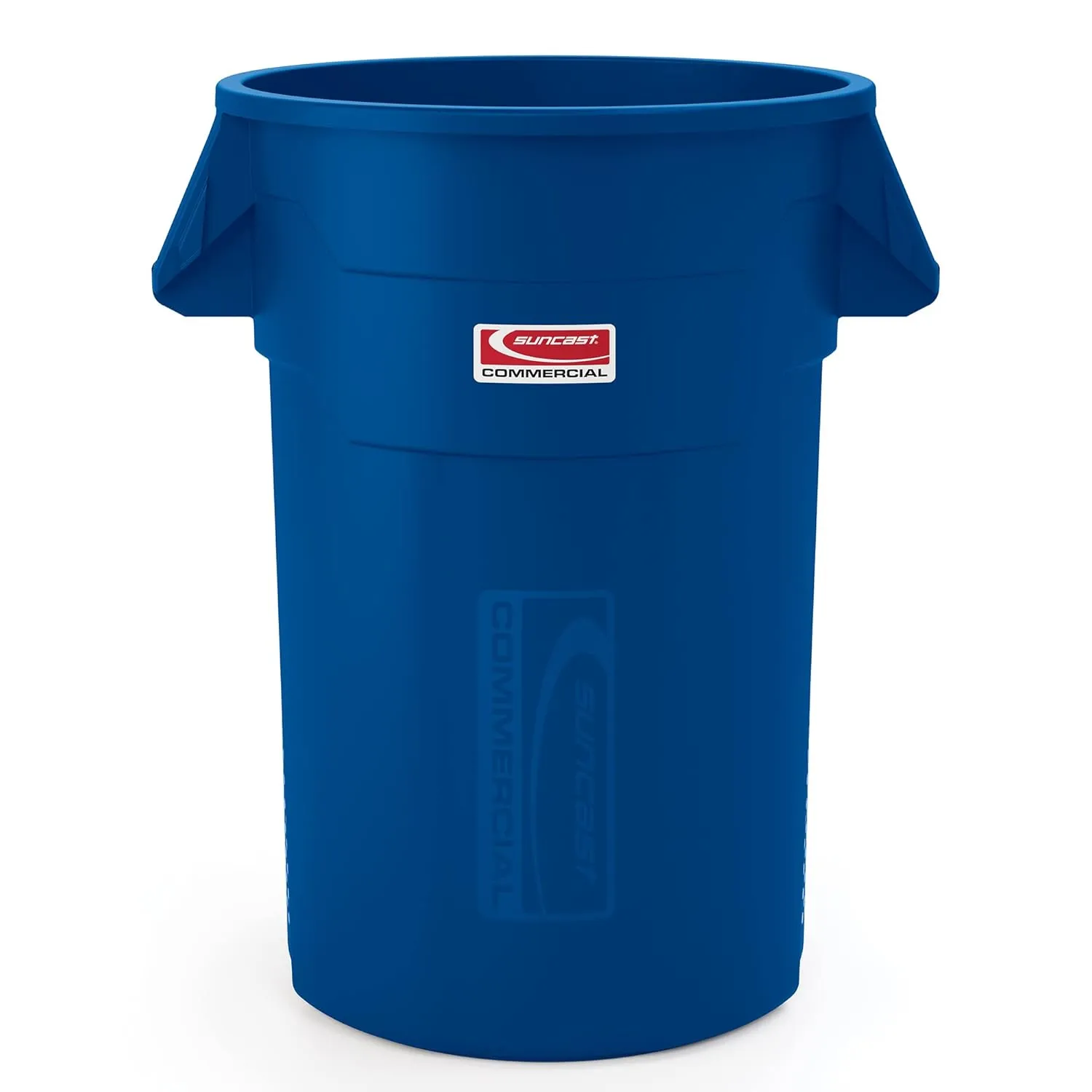 Suncast Commercial Products 44 Gallon Trash Can with Vented Channels, Ergonomic Handles, Rolled Upper Lip, Made in The USA, Blue, Made in The USA