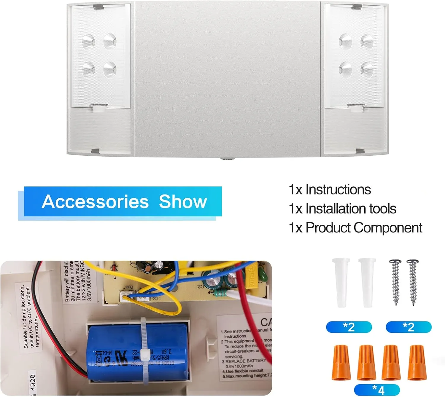 Sunco Lighting 1 Pack Emergency Lights, Commercial Emergency LED Flood Lights for Power Outages, Backup Battery (180 Minutes), Wall Mount, Hard Wired, 120-277VAC, Fire Resistant-Exit Lighting Set.