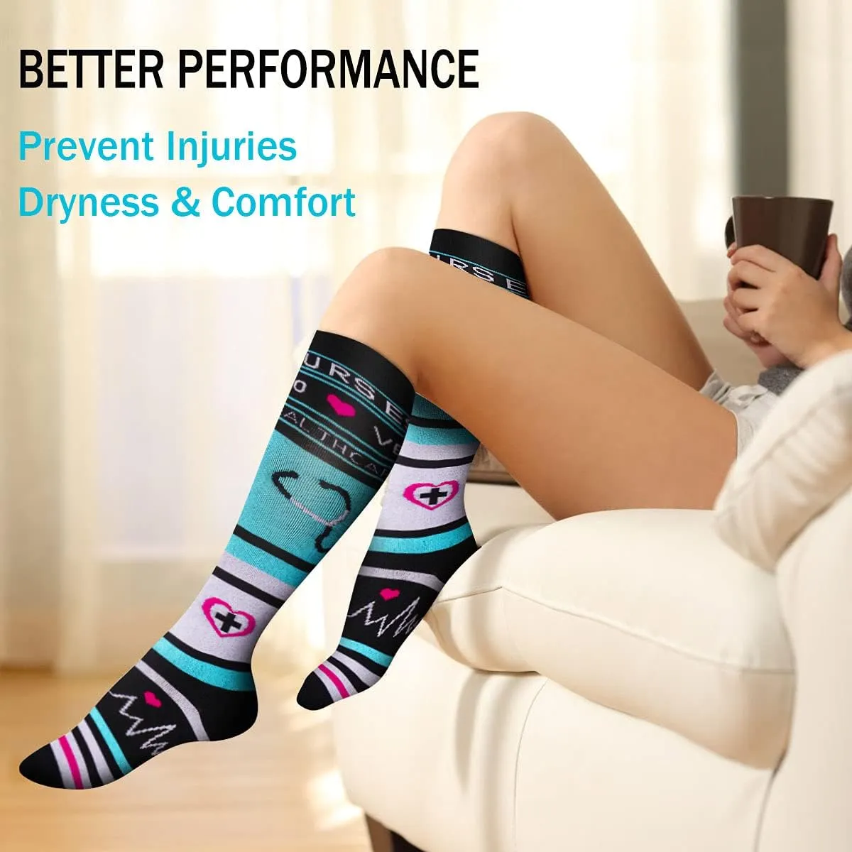 SunFeeling 6 Pairs Compression Socks for Women & Men Circulation - Best Support for Nurses,Running,Athletic,Sports