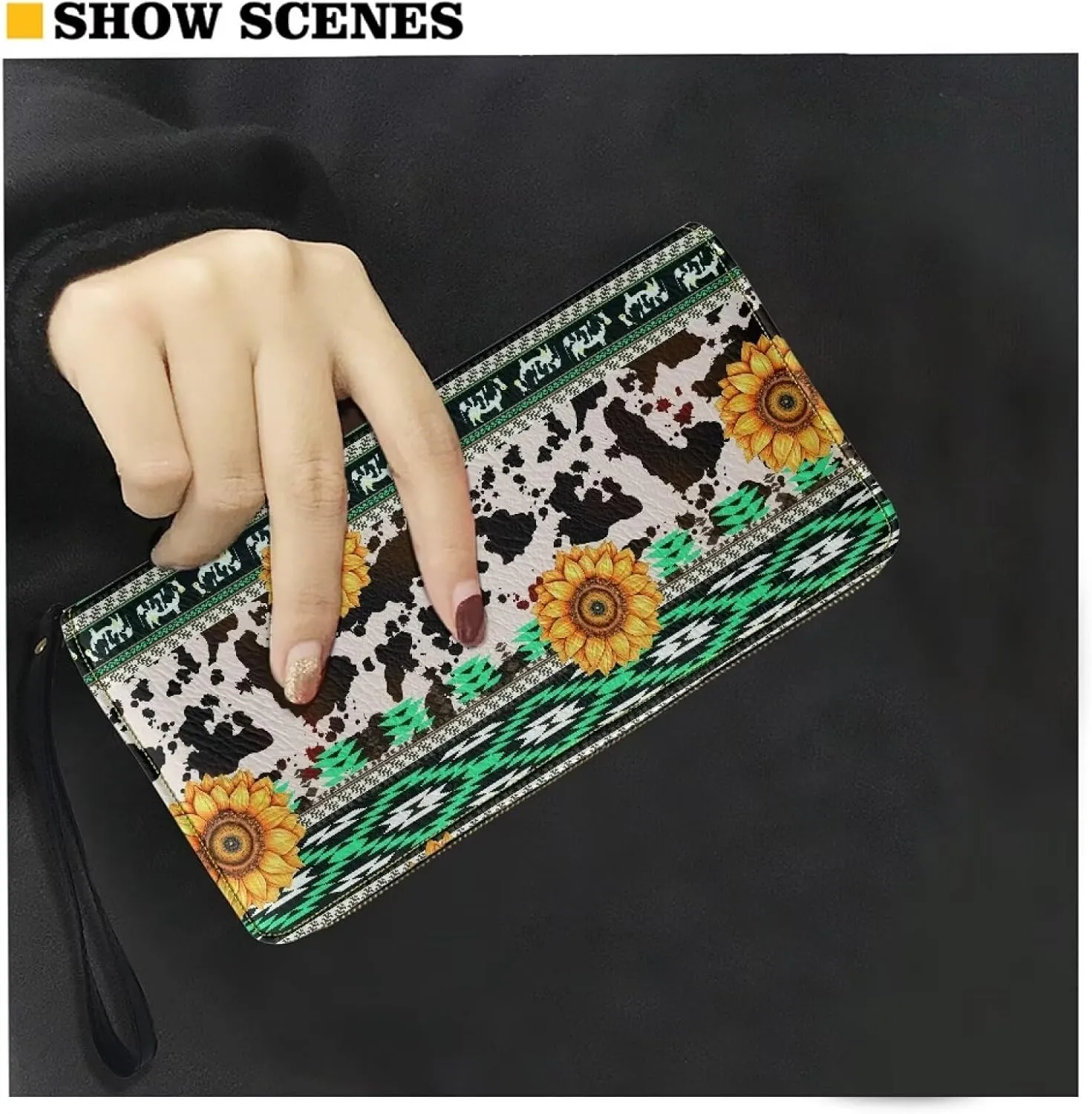 Sunflower Wallet for Women Around Zipper Long Purse Travel Clutch Bag