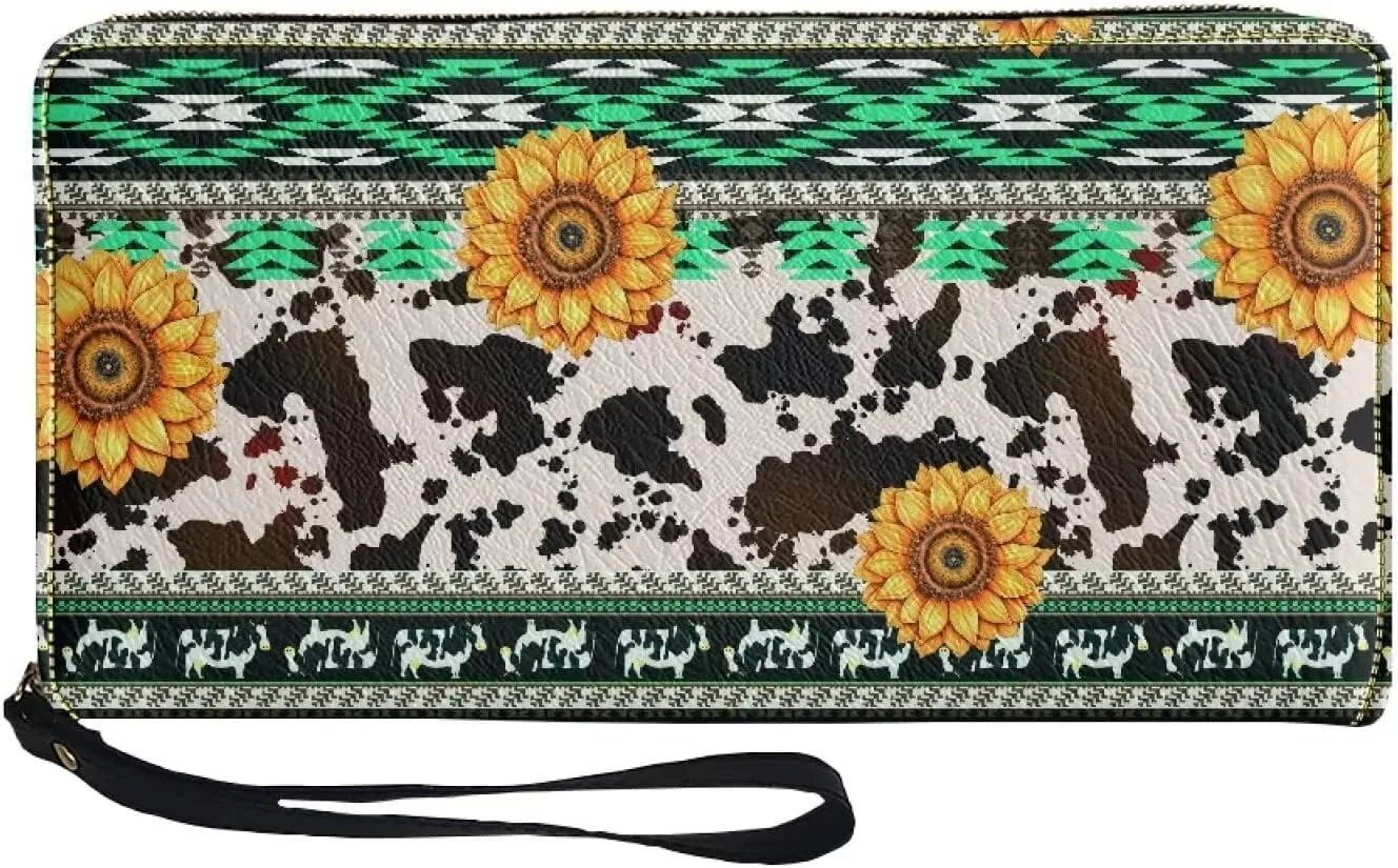 Sunflower Wallet for Women Around Zipper Long Purse Travel Clutch Bag