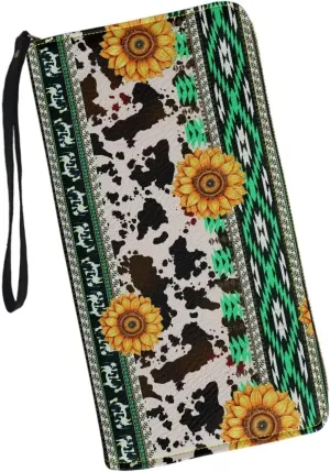 Sunflower Wallet for Women Around Zipper Long Purse Travel Clutch Bag