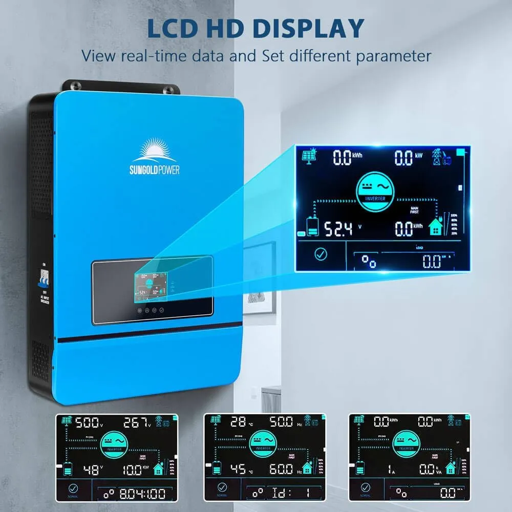 SUNGOLDPOWER 10000W 48V Solar Inverter, Built-in 2 MPPT Solar Controllers, Max 200A Battery Charging, AC Input/Output 120V/240V(setable),Pure Sine Wave Inverter(WiFi and BMS COMM) UL1741