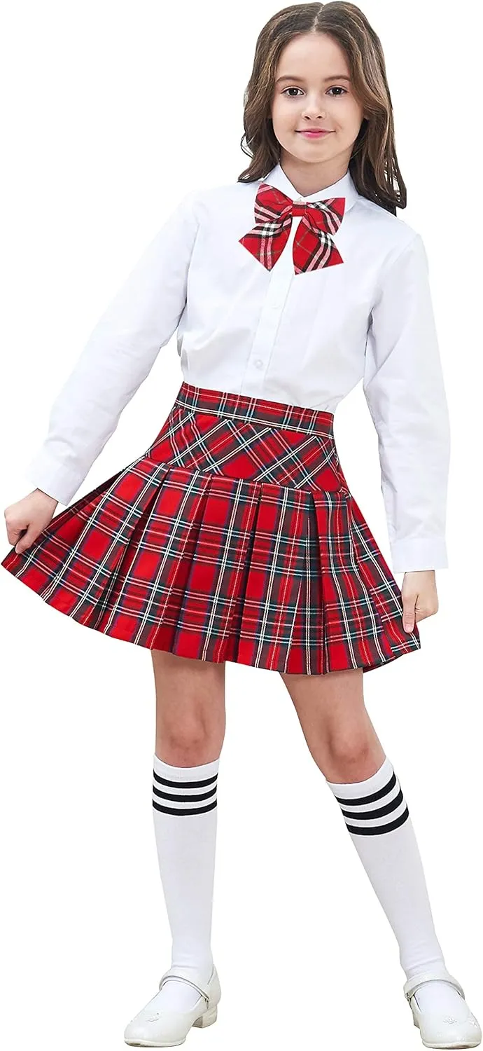 Sunny Fashion Girls Skirt Back School Uniform Red Tartan Skirt Size 4-14