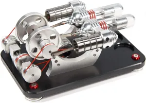 Sunnytech Hot Air Stirling Engine (2-Cylinder) Colourful LED Flywheels Education Toy Electricity Power Generator M14-22-D