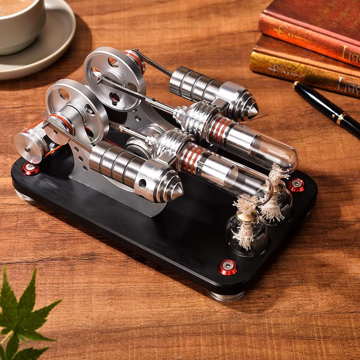Sunnytech Hot Air Stirling Engine (2-Cylinder) Colourful LED Flywheels Education Toy Electricity Power Generator M14-22-D