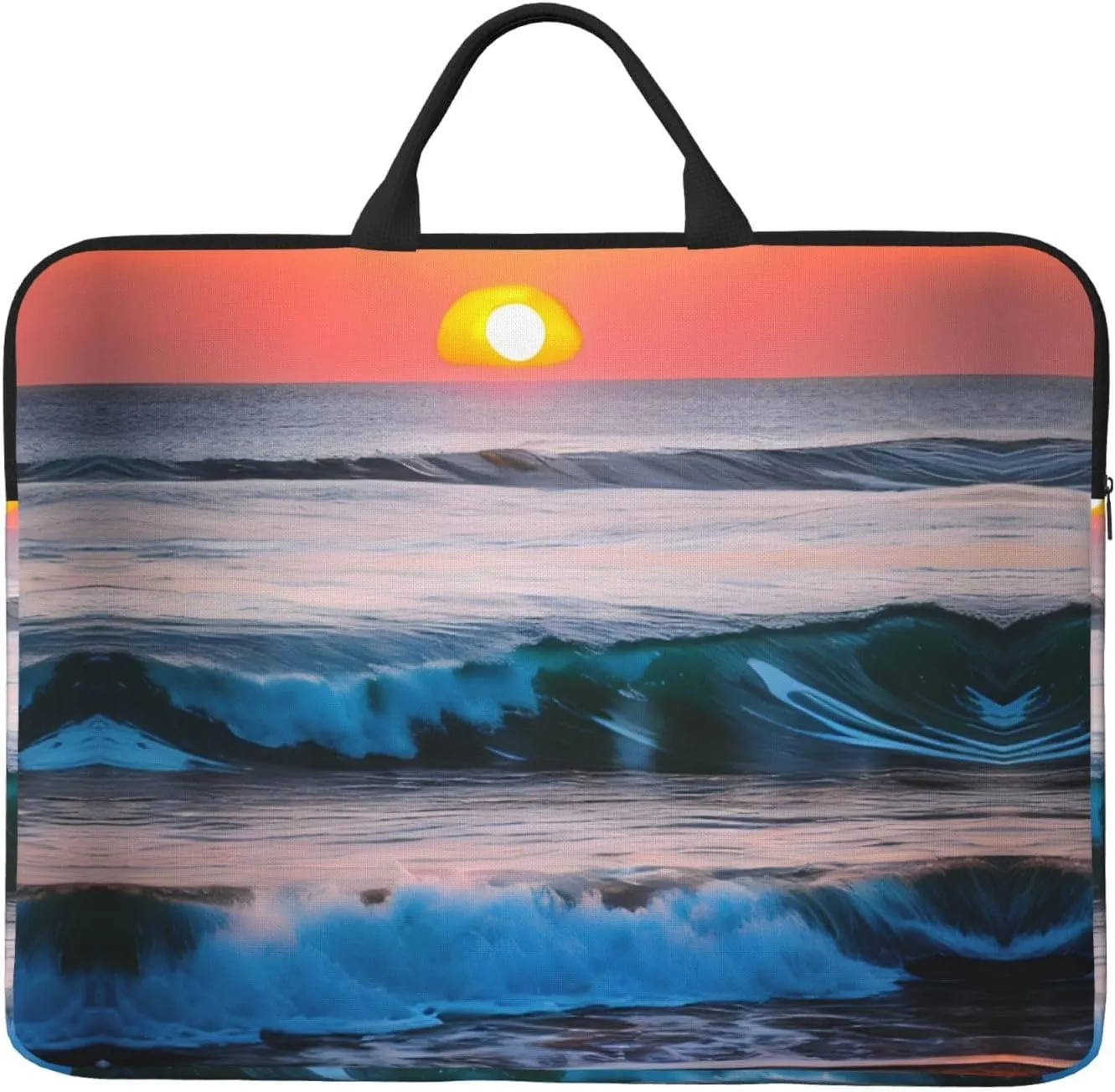 Sunset And Sunrise With Ocean Sea Waves Print Laptop Bag Computer Bag For 14 Inch Laptops Carry Laptop Bag For Men And Women