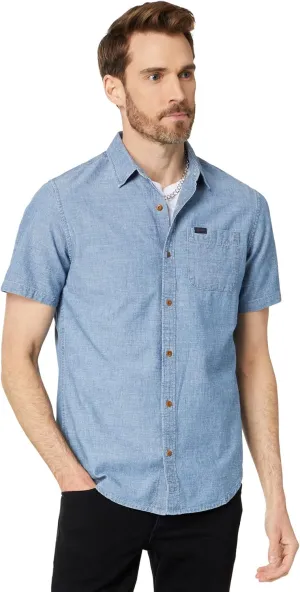 Superdry Vintage Loom Short Sleeve Shirt Worn Wash Indigo LG