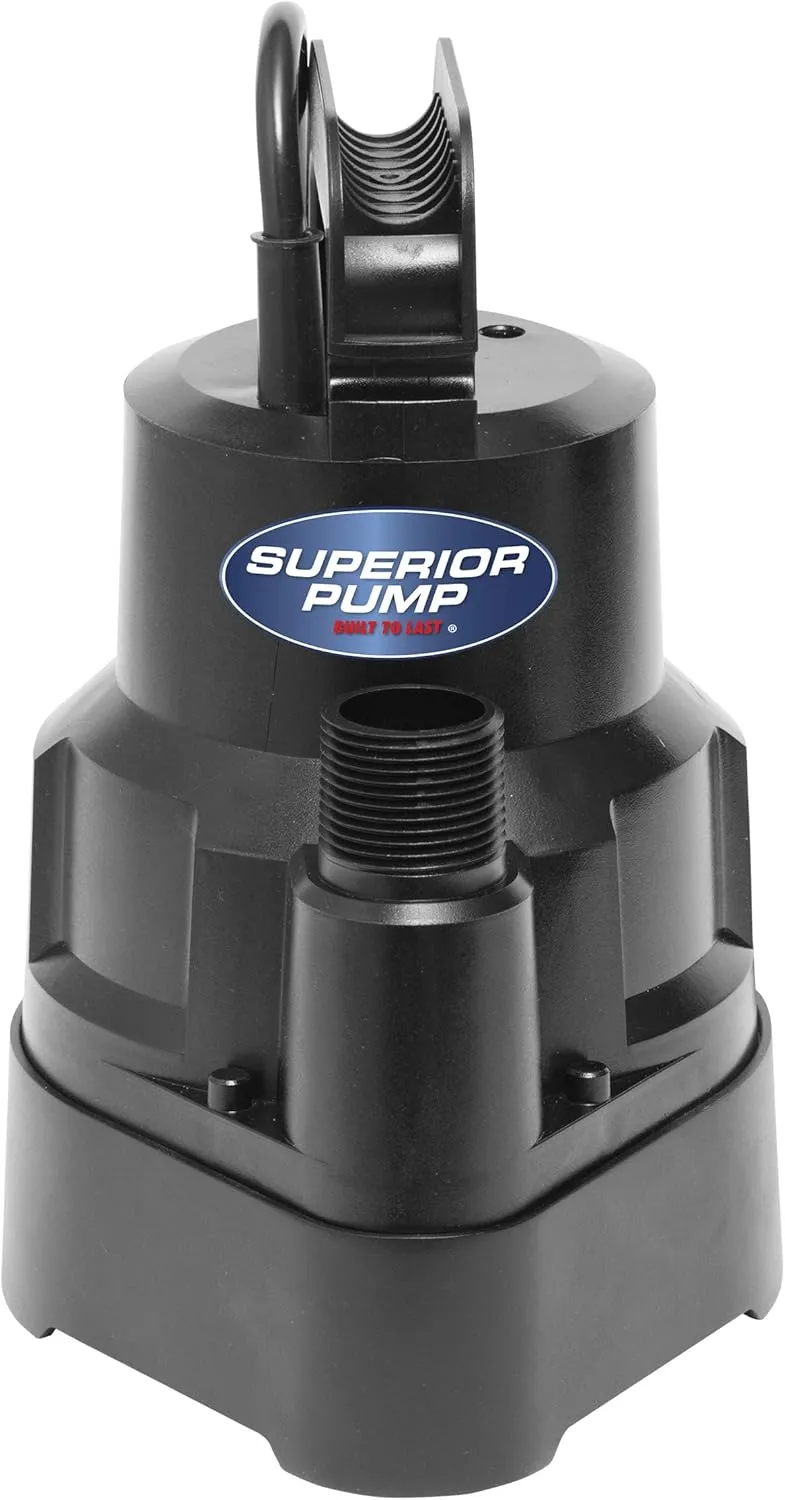 Superior Pump 91014 1/4 HP High Flow Thermoplastic Utility Pump, Black